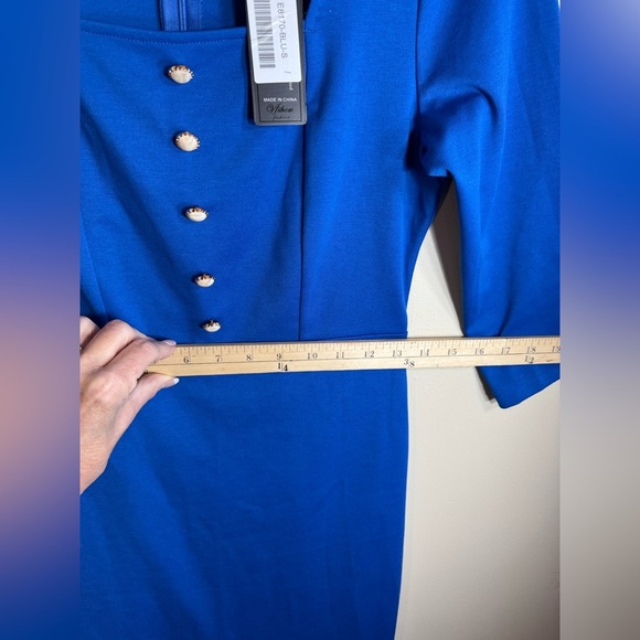 NWT Vfshow Women's Solid Blue 3/4 Sleeve Mermaid Bodycon Dress Size Small - Picture 15 of 15